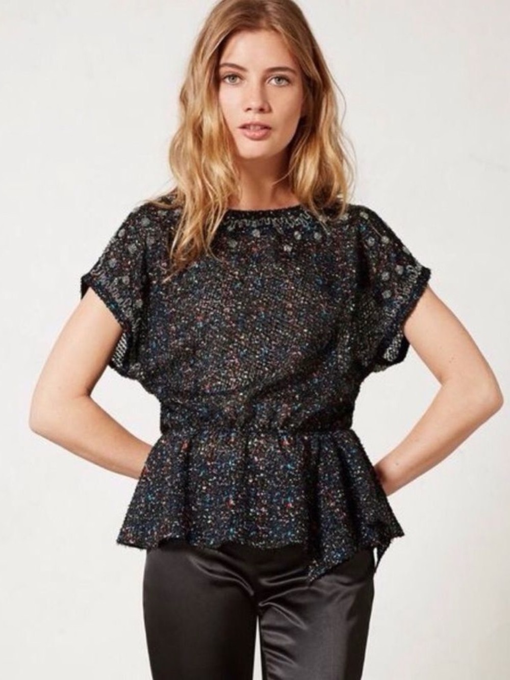 Anthropologie Isani Speckled/Black Peplum Top